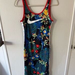 Nike Floral Print Midi Dress with Red Accents